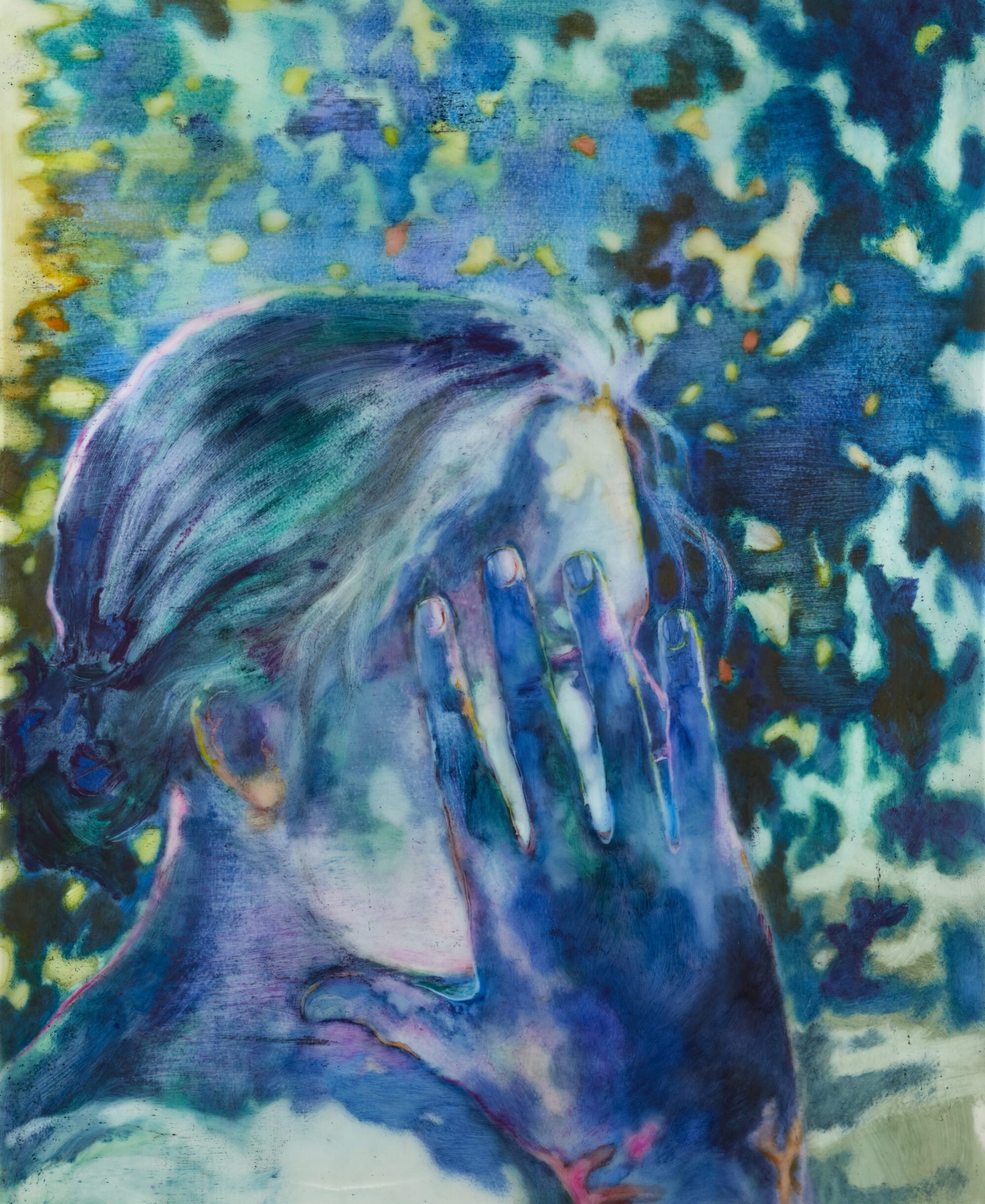 Sarah Jérôme, Aura, peinture à l’huile sur papier calque, 152,5 x 120cm, 2025, courtesy H Gallery