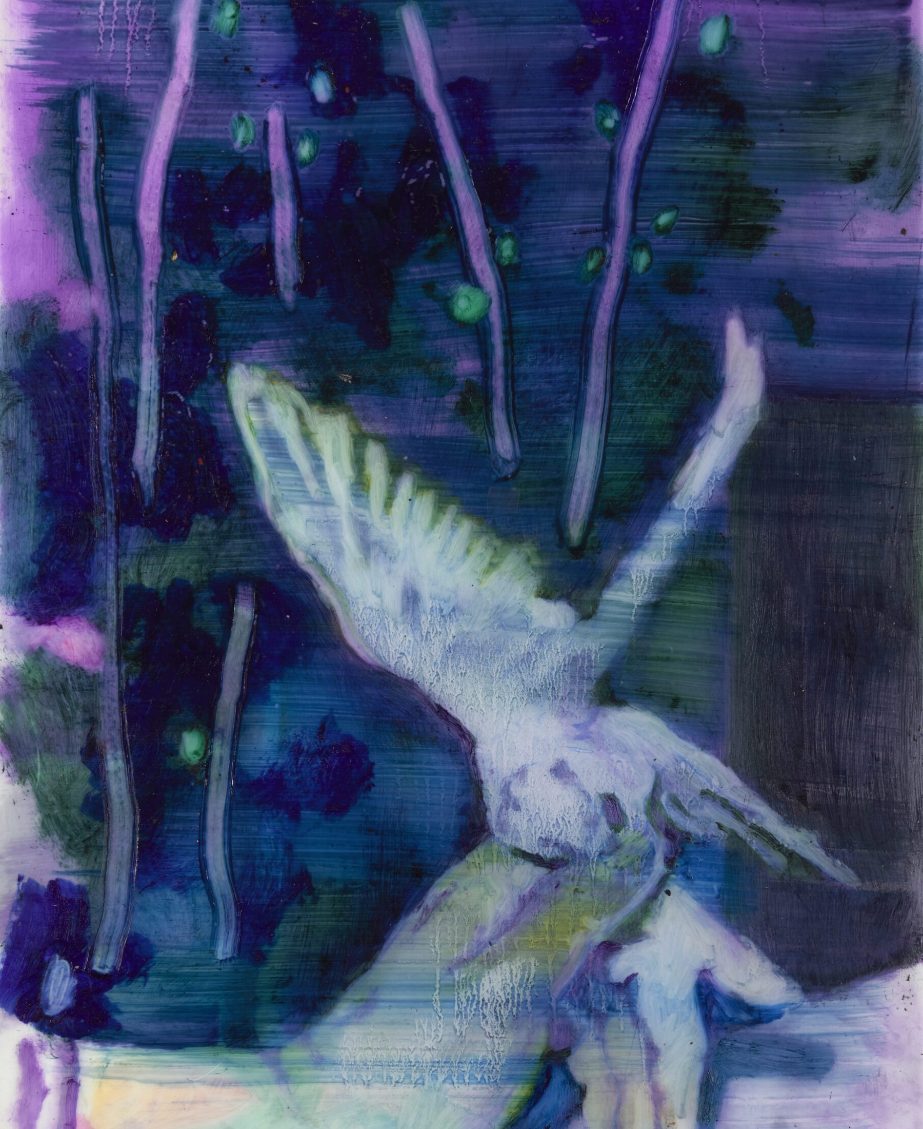 Sarah Jérôme, Les passagers 1, peinture à l’huile sur papier calque, 40 x 30cm, 2025, courtesy H Gallery